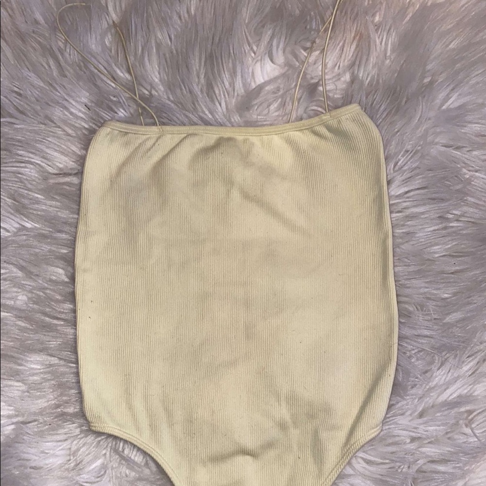 Skinny strap yellow thong bodysuit